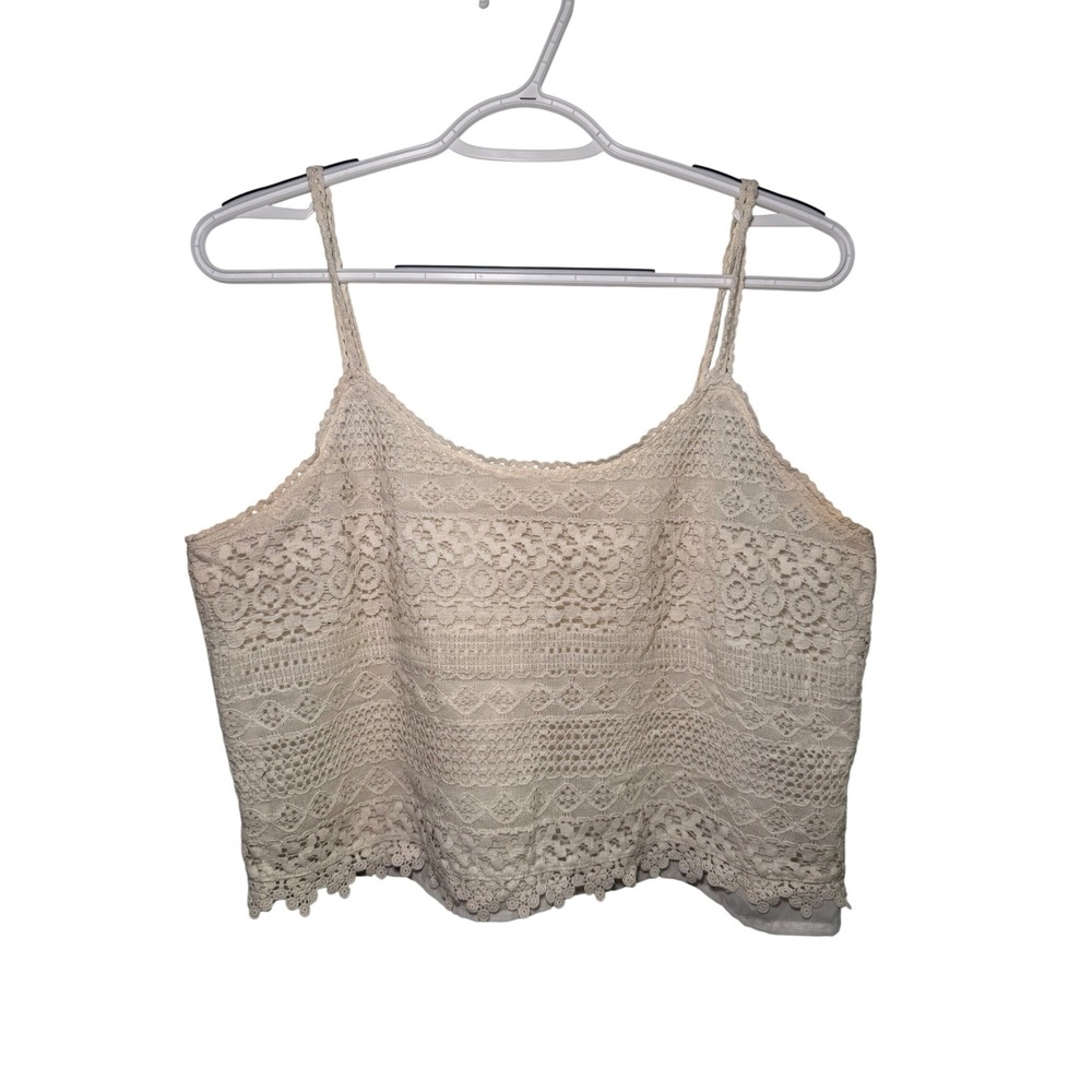 Mossimo Crochet Lined‎ Lace Cami Tank Top XL TG Cream Boho Cowgirl Indie Y2K